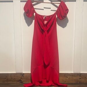 Chic Red High-Low Off-Shoulder Dress-Size S